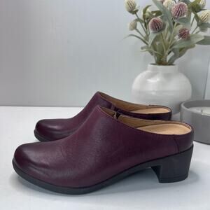 Dansko Carrie Burnished Nubuck Block Heel Slip-On Mules Wine Women's EU 36/5.5